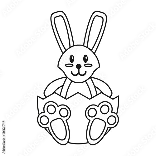 easter bunny with broken egg thin line vector illustration eps 10