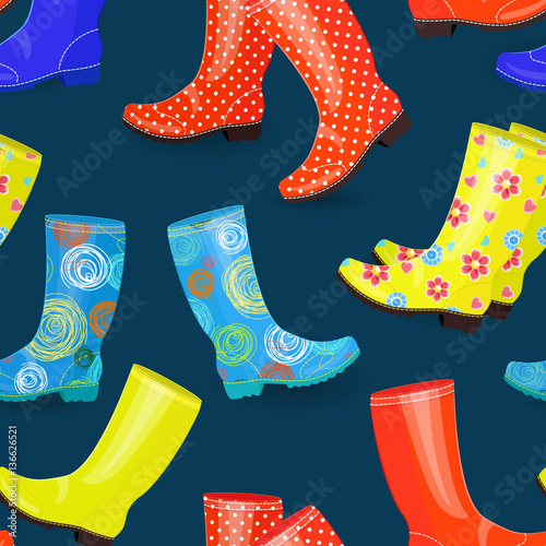 seamless texture with funny collection of rubber boots different