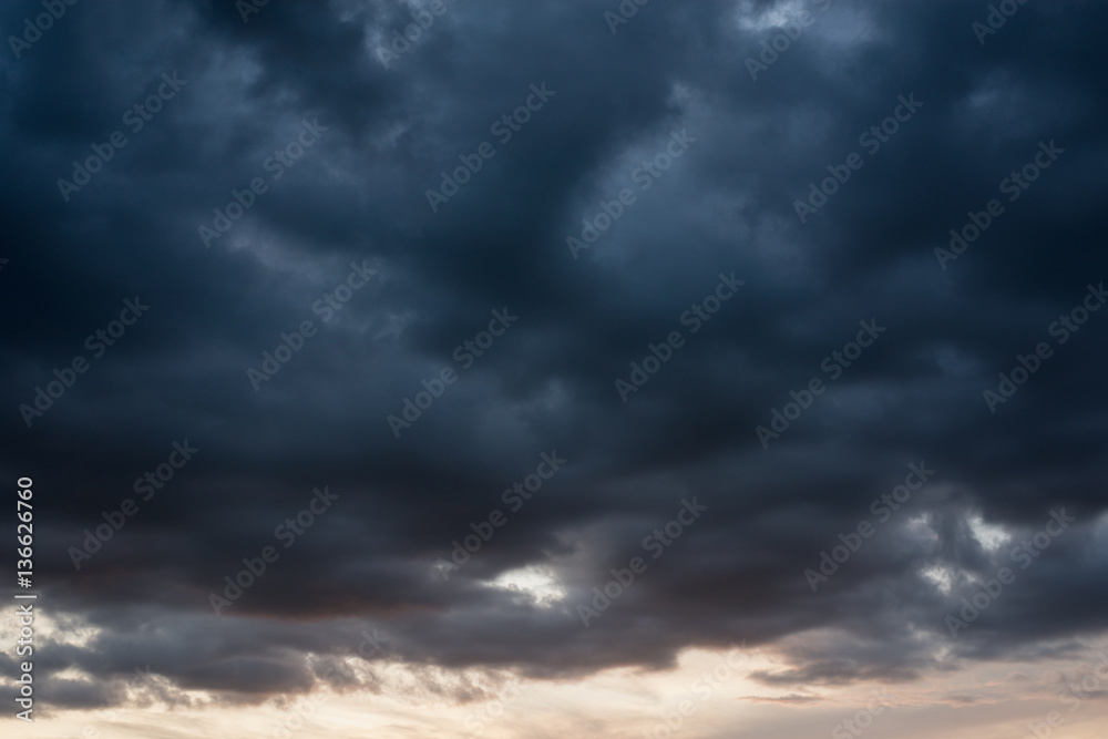 Dark sky ominous grey storm clouds