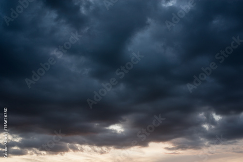 Dark sky ominous grey storm clouds