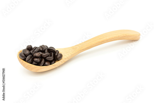 coffee beans in wooden spoon