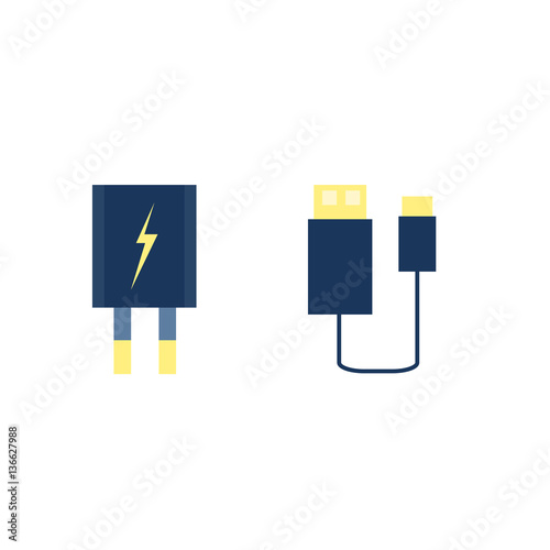 lightning connector. concept of connection, standard input, booster charge, signal, equipment, innovation. flat style trend modern design on background