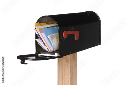 Isolated open mail box with mail