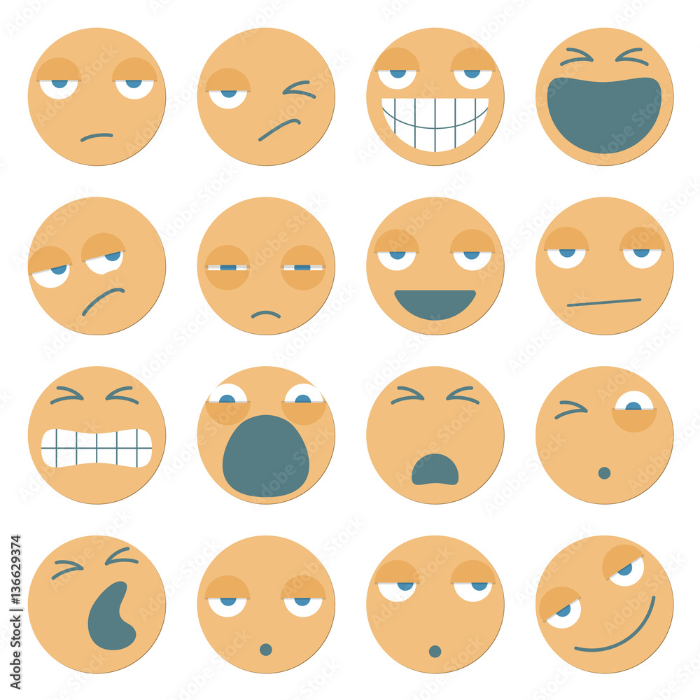 Cartoon Emoticons Looking Careless. Unique, Sixteen pieces set.