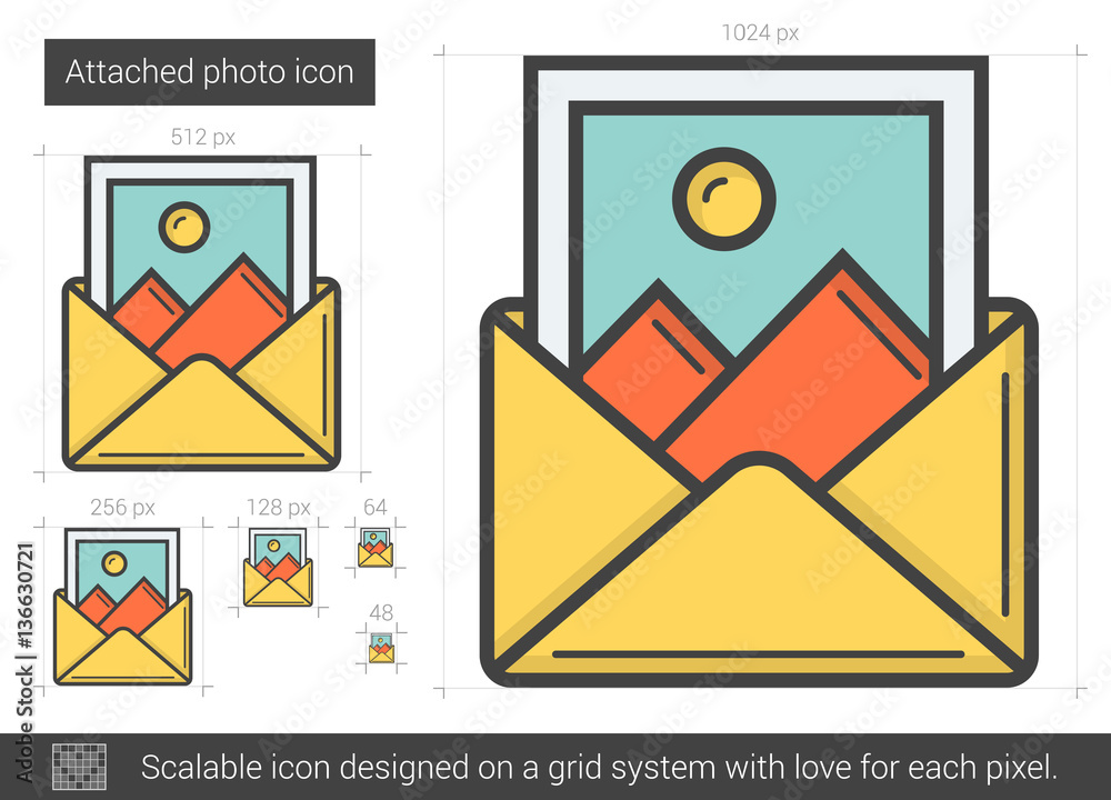 Attached photo line icon. Attached photo line icon.