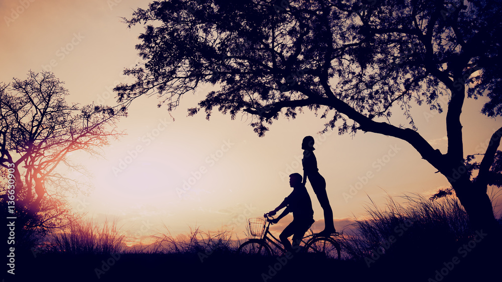 Image of love and valentine's Day with couple,silhouette concept