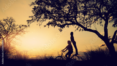 Image of love and valentine's Day with couple,silhouette concept
