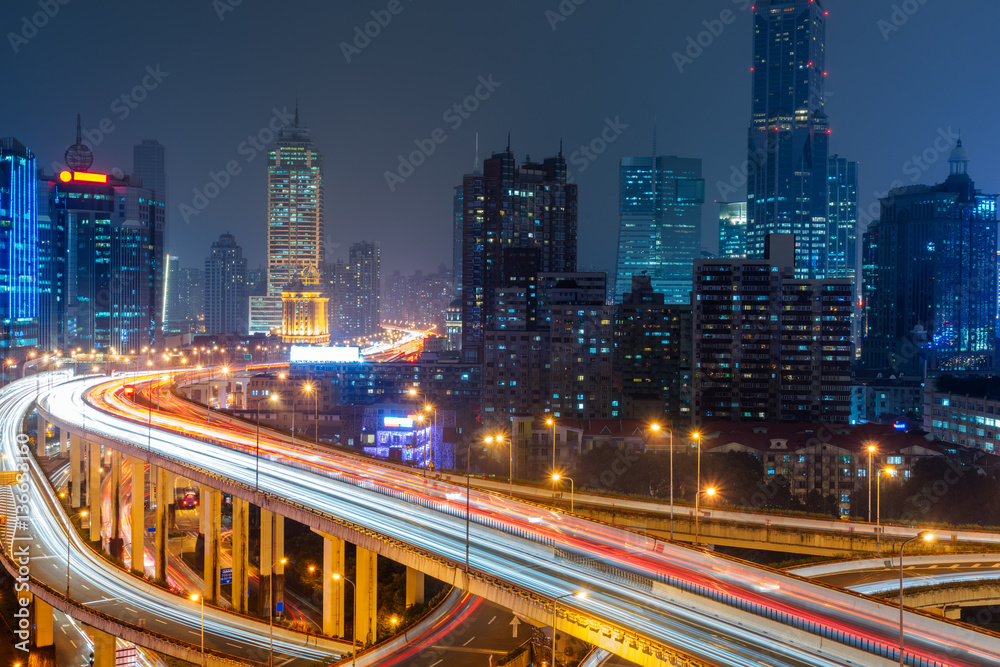 urban traffic with cityscape in city of China.