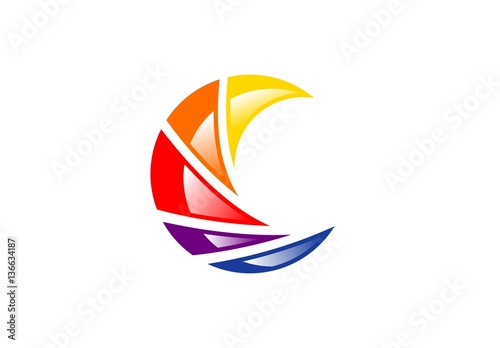 abstract letter C sphere logo, abstract circle elements symbol, modern swirl ideas concept icon vector design template