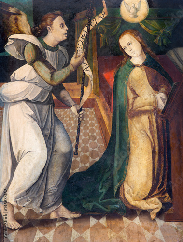 AVILA, SPAIN, APRIL - 18, 2016:The painting of annunciation by unknown artist (15. cent.) in Cathedral de Cristo Salvador.
