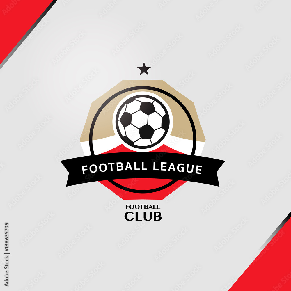 Obraz premium Soccer Football Badge greeting card typography flyer template with lettering. Poster, card, label, banner design set. Vector illustration