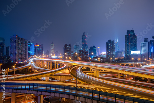 Shanghai overpass at night in China.
