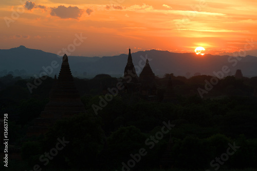 Sunset in ancient Bagan. Burma