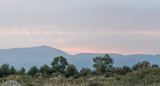 View on mountains ridge at dawn. Nei Pori health resort, Pieria, Greece. 
