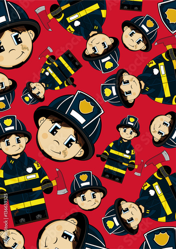 Cute Cartoon Fireman - Firefighter with Axe Pattern