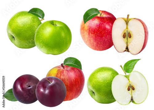 apples and plums isolated on white