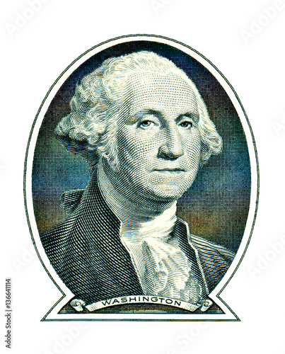 George Washington on one dollar isolated on white background