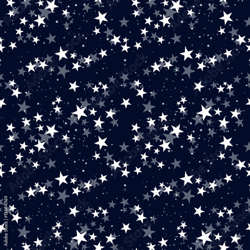 Seamless vector pattern with white stars on dark blue sky. Background for dress, manufacturing, wallpapers, prints, gift wrap and scrapbook. 
