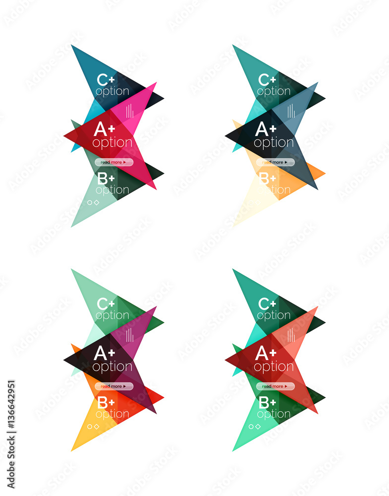 Colorful arrow option infographics banners, business geometric templates Colorful arrow option infographics banners, business geometric templates