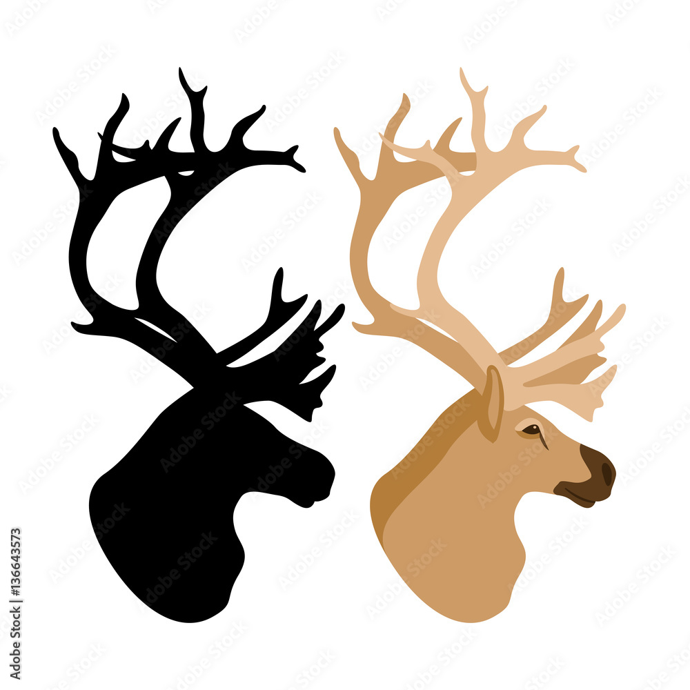 deer head vector illustration style Flat set black silhouette Stock Vector  | Adobe Stock