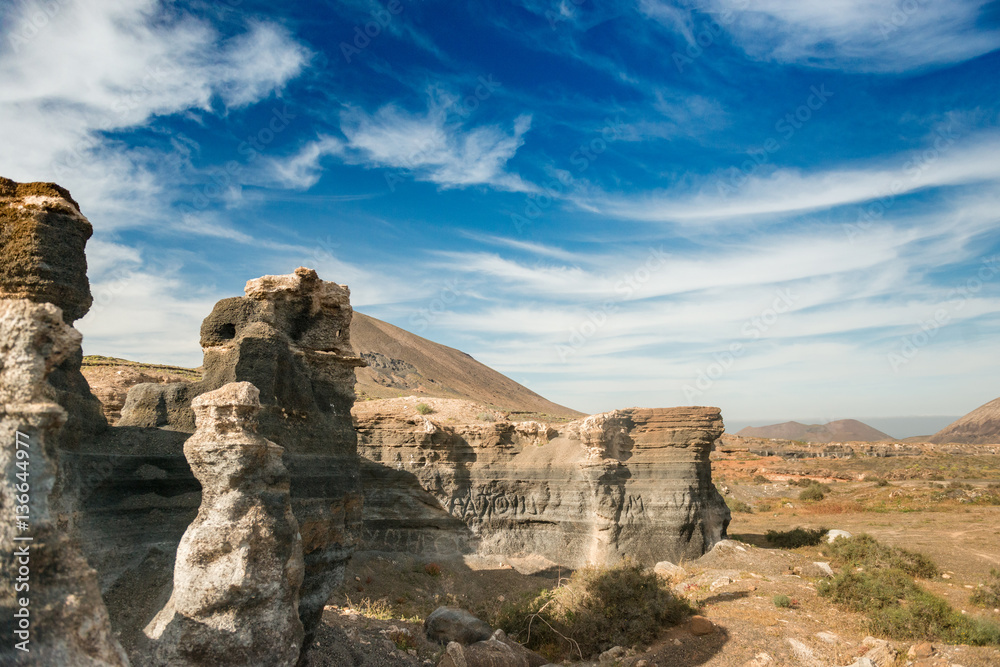 picturesque view of Lanzarotte desert with cliffs