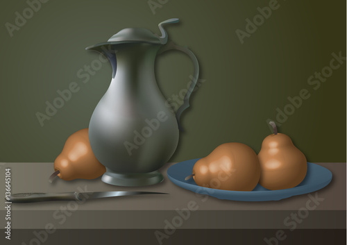 still life with pears and jug