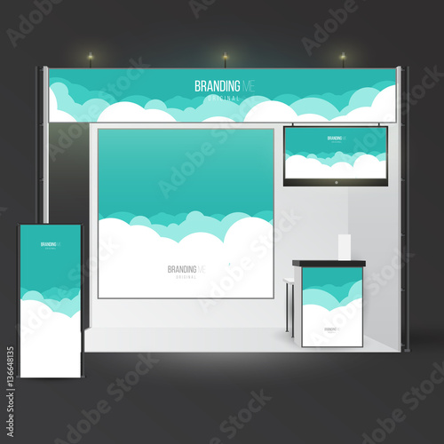 Template with branding exhibition. Mockup for advertising, corporate identity or presentation. Design elements with abstract polygonal sphere.