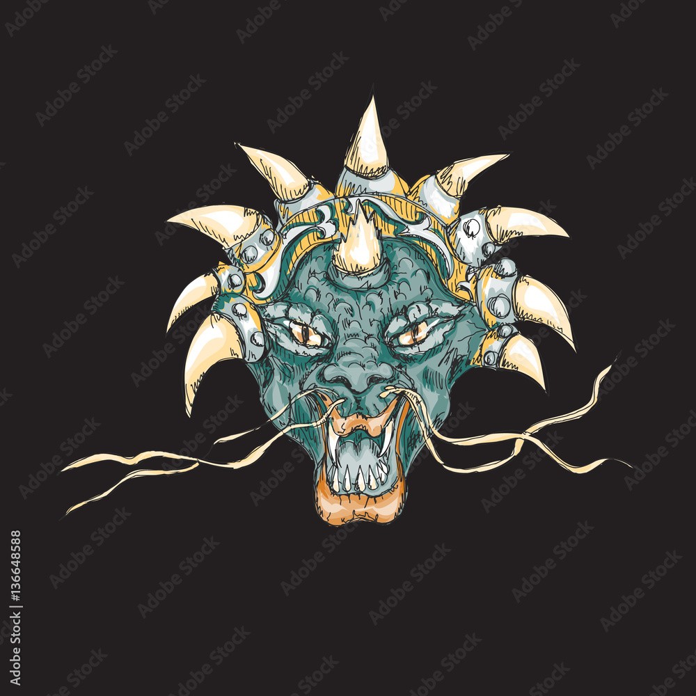 Fototapeta premium Decorative dragon head with horns print 