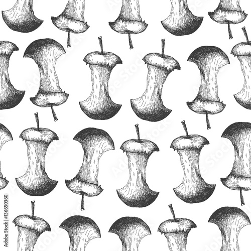 Seamless pattern design or background with apple. Hand drawn illustration by ink and pen sketch. Can use for fruit and vegetable products and health care goods packaging.