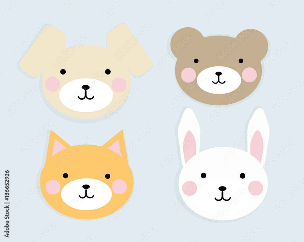Face of cute animals, vector image