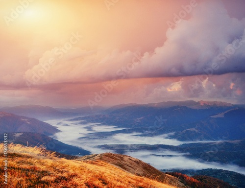 Magical sunset in the mountains Ukraine © standret