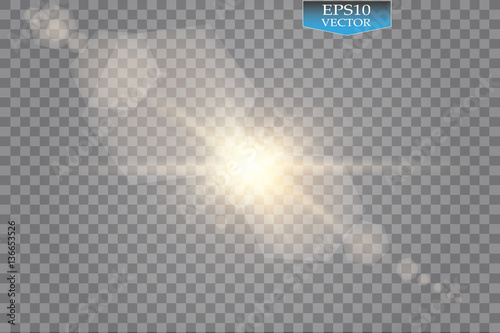 Vector transparent sunlight special lens flare light effect. Sun flash with rays and spotlight
 photo