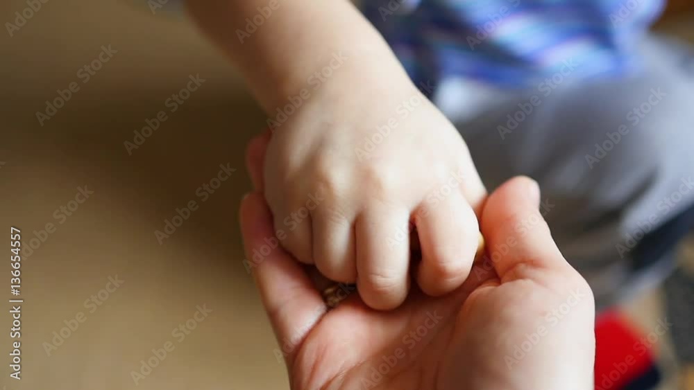 child hand takes cookies from mother's hands. maternal care