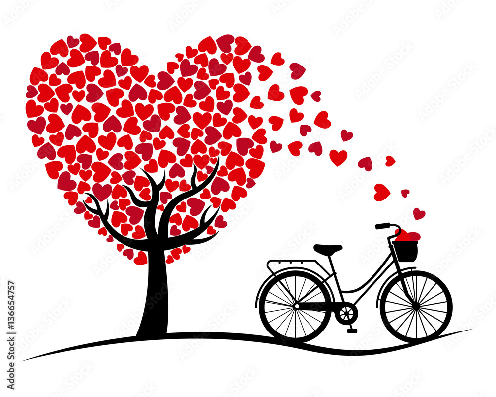 Valentine card. Bicycle and love Tree Stock Vector | Adobe Stock