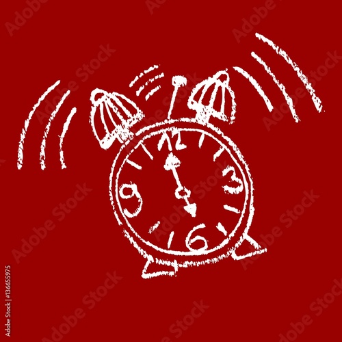 doodle alarm clock 6 or 18 - Chalk drawing hand painted hand drawn charcoal drawing - graphic icon pictogram picture element stylistic - Uhr Wecker 6 18 Uhr - Kreide Zeichnung handgemalt rot weiß