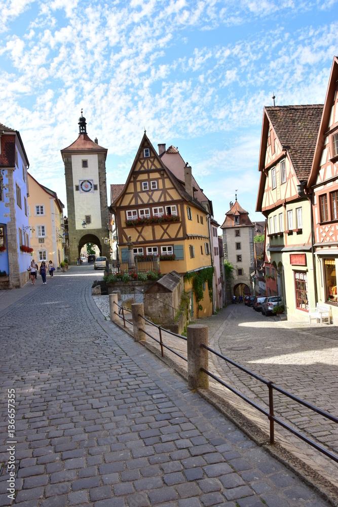 View in the historical town of Rothenburg on the Tauber, Bavaria, region Middle Franconia, Germany