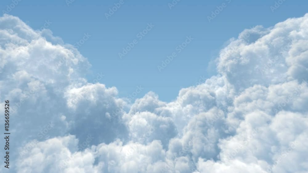 Flying through the cumulus cloud masses. Seamlessly looped video. Includes matte layer.