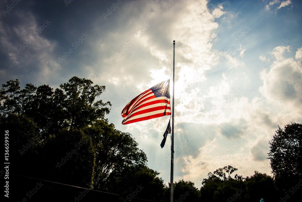American flag at half mast Stock Photo Adobe Stock