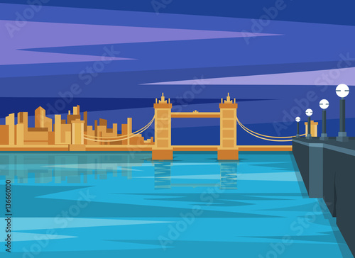 London landscape Tower Bridge sunset on Thames river