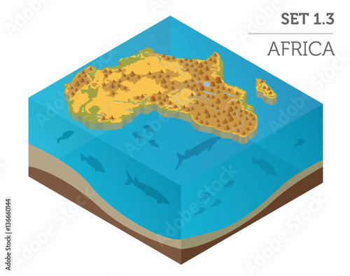Flat 3d isometric Africa map constructor elements isolated on wh
