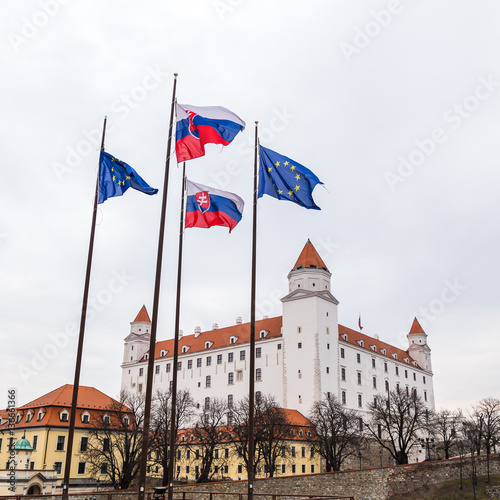 Flags in front of Bratislava Castle
