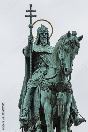 Statue of Saint Stephen I in Front of Fisherman s Bastion at Bud