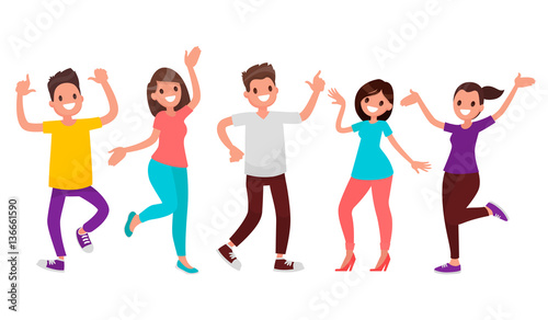 Dancing people. Happy men and women move to the music. Vector il