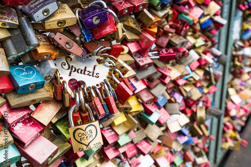 Thousands of love locks which sweethearts lock to the Hohenzollern Bridge to symbolize their love in Koln, Germany
