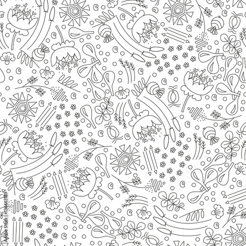 Abstract floral seamless pattern hand drawn outline on white bac