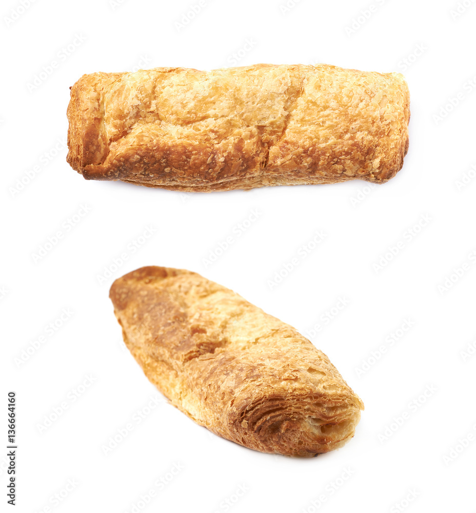 Single sausage pastry bun isolated Single sausage pastry bun isolated
