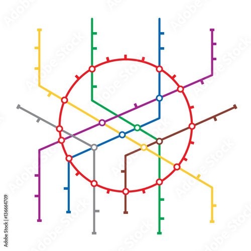 Metro Map Vector. Subway Map Design Template. Colorful Background With Stations