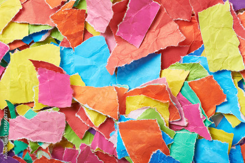 Surface covered with pieces of paper
