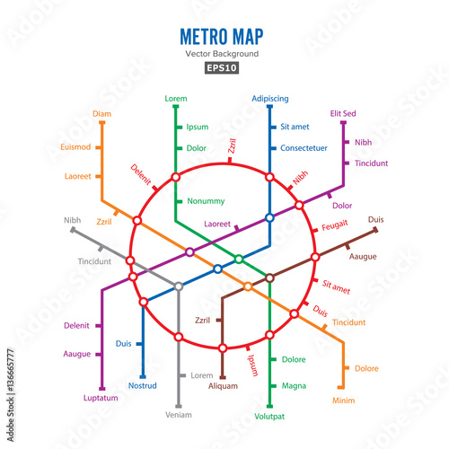 Metro Map Vector. City Transportation Scheme Concept. Colorful Background With Stations