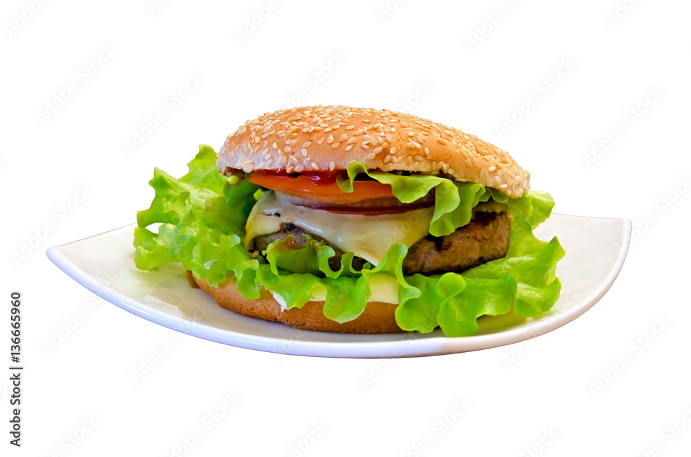 Delicious burger on the plate Delicious burger on the plate